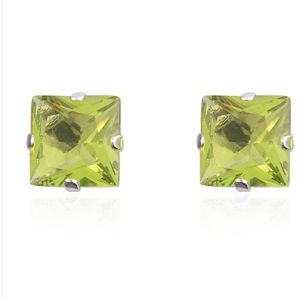2/$30 Peridot Princess Cut Earring Studs Sterling